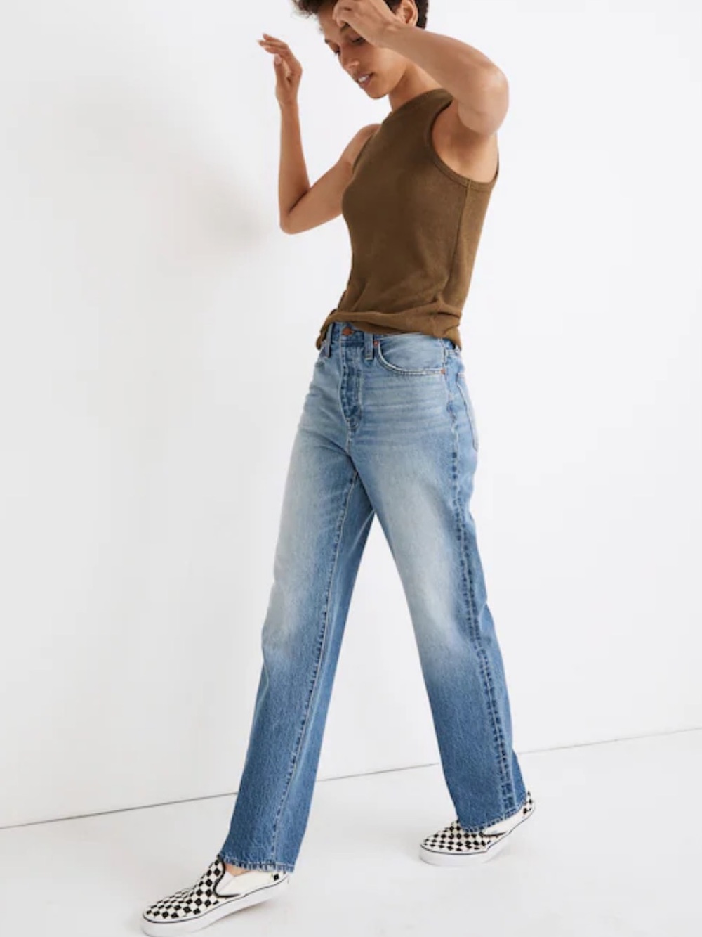 Madewell The Dadjean High Rise Straight Leg Jeans Medium Wash Size 23 Button Fly